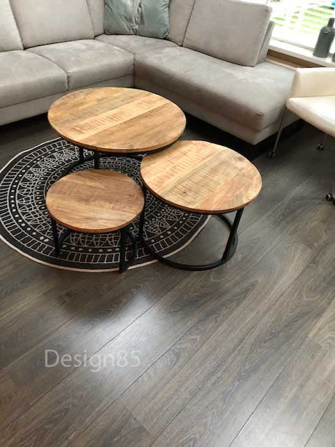 ronde salontafel mango in een set van drie bij elkaar
