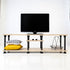 Industrieel steigerbuis TV meubel Fraai met onbehandeld vurenhouten schappen, zwart buizenframe en extra middenplank.