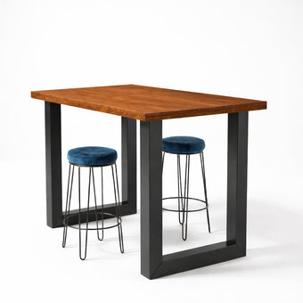 Bartafel tuin met stalen poot en douglas houten blad op witte achtergrond