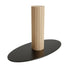eettafel deens ovaal collum met een stalen zwarte onderplaat met een houten koker.