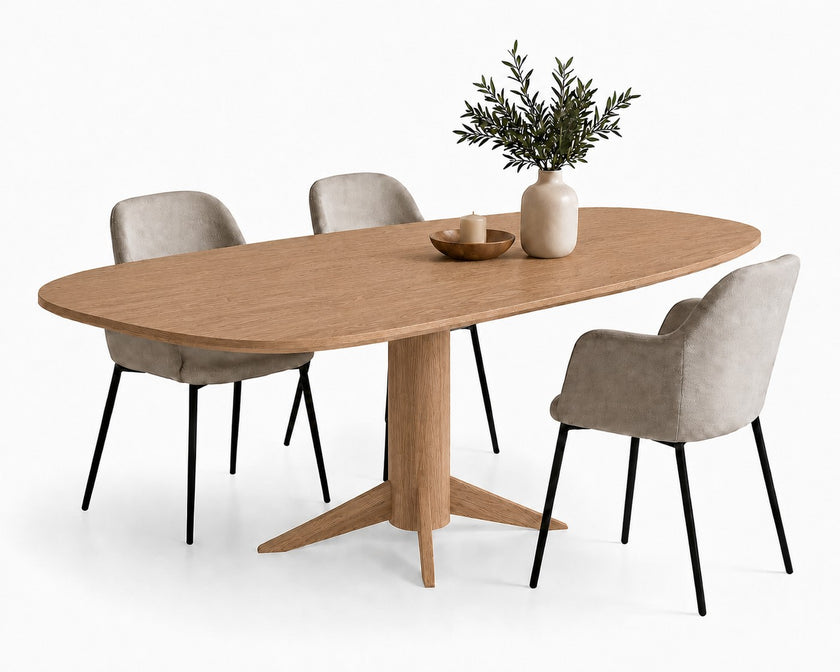 Eettafel Deens Ovaal Nexus in sand kleur met warme houtstructuur