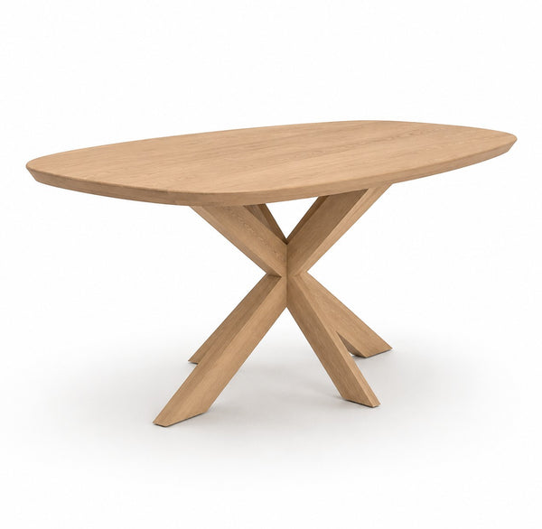 Eettafel Deens ovaal Pillar van eikenhout met houten X-poot in kleur Transparent