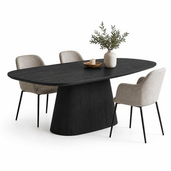 eettafel deens ovaal pivot in de kleur black met drie stoelen