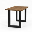 Hoge bartafel eiken sand met warmbruin eikenhouten blad, natuurlijke houtstructuur en zwart metalen U-onderstel.