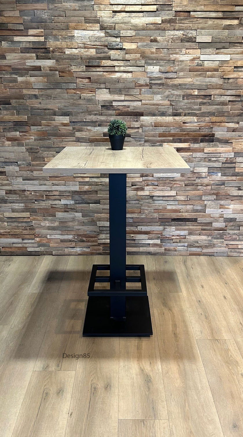 Hoge houten bartafel Miami met stevig zwart stalen onderstel