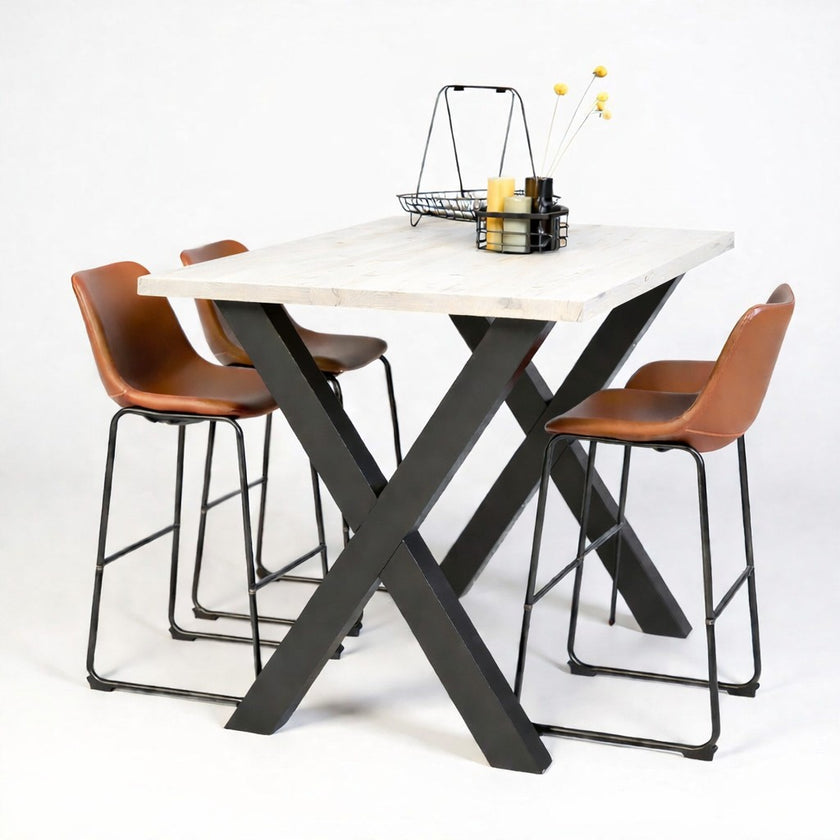 hoge bartafel san francisco met een blad in het wit en 3 barkrukken geplaatst aan de bartafel. 