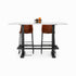 Horeca tafel deluxe met wit blad en zwart stalen onderstel, moderne industriële bartafel met bruine barkrukken op witte achtergrond