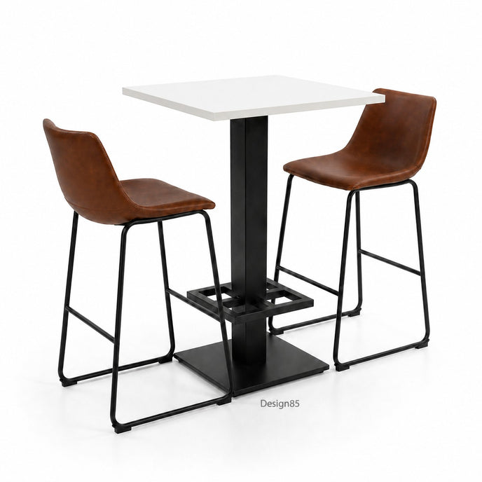 Horeca tafel urban met wit blad en zwart metalen onderstel op witte achtergrond