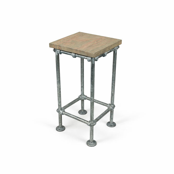 Stoere industriële barkruk met verzinkt stalen frame en natuurlijke houten zitting