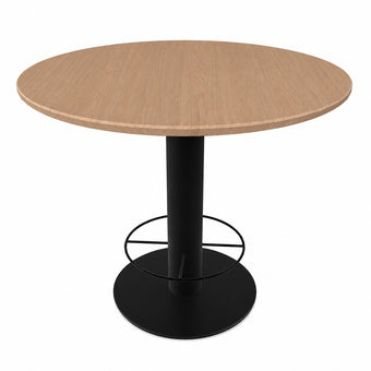 industriele bartafel loft met een ronde poot en een rond blad in de kleur transparant met facetrand