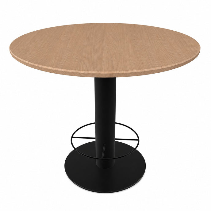 industriele bartafel loft met een ronde poot en een rond blad in de kleur transparant met facetrand