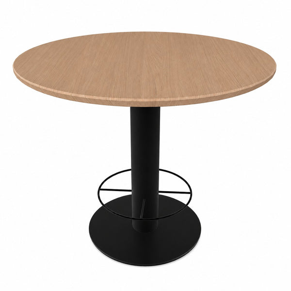 industriele bartafel loft met een ronde poot en een rond blad in de kleur transparant met facetrand