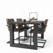 Industriële eiken eettafel Regen black met zwart stalen U-poten en moderne eetkamerstoelen