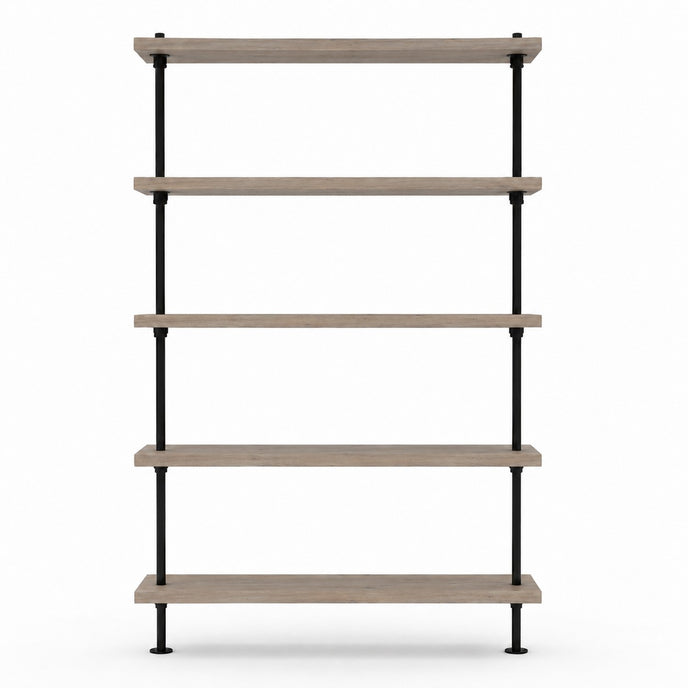 Industriële kast met Taupe houten legplanken en zwart metalen frame