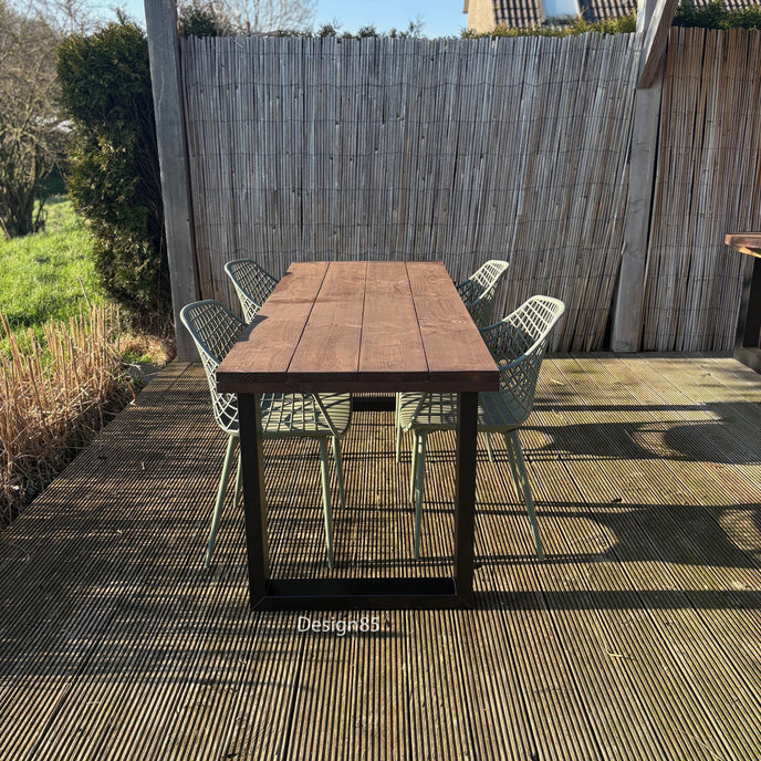 Design85 industriële tuintafel met douglas houten planken en zwart stalen frame