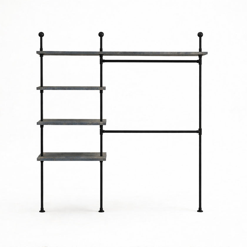 Kledingrek Muur vrijstaand industrieel kledingrek met legplanken en kledingroede