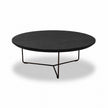 Ronde salontafel eiken met zwart eiken tafelblad en zwart metalen onderstel