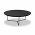 Ronde salontafel eiken met zwart eiken tafelblad en zwart metalen onderstel