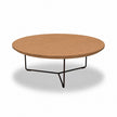 Ronde salontafel eiken met zandkleurig eiken tafelblad en zwart metalen onderstel