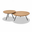 Ronde salontafel Nova met transparant eiken tafelbladen en zwarte metalen poten