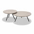 Ronde salontafel Nova met wit gebeitste eiken tafelbladen en zwarte metalen poten