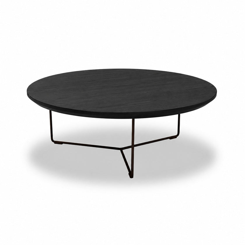 Salontafel industrieel eiken met zwart eiken tafelblad en zwart metalen onderstel