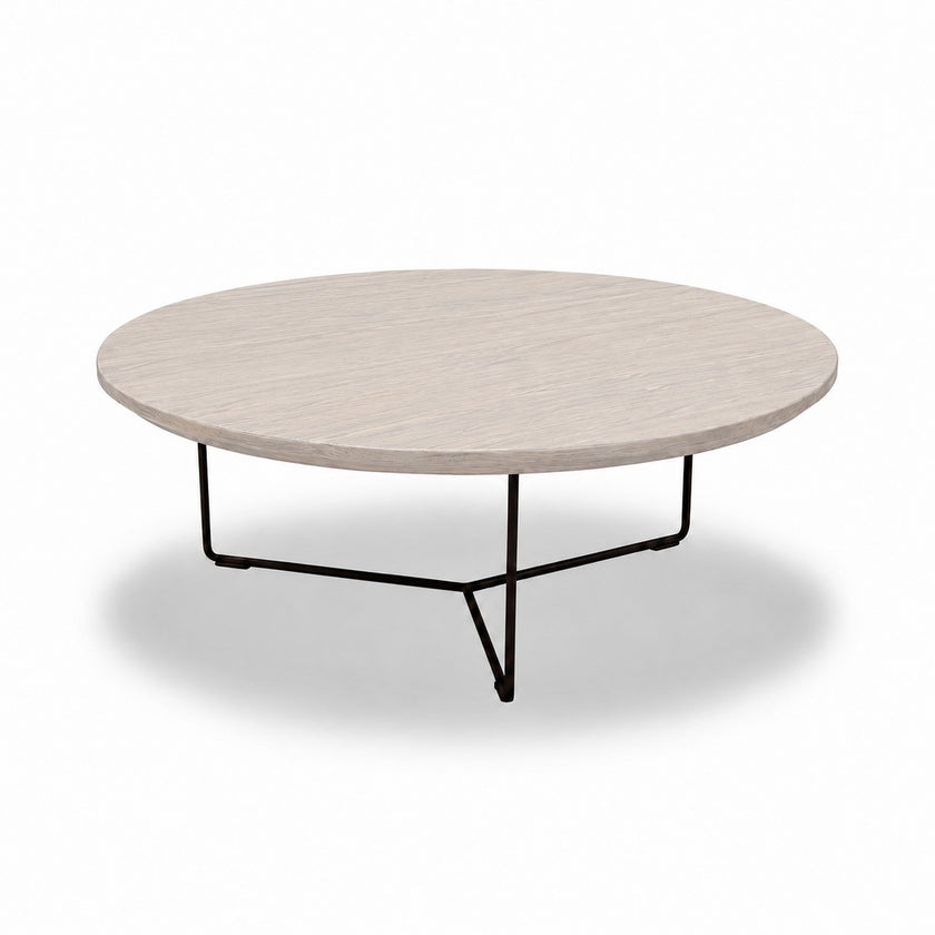 Salontafel industrieel eiken met wit eiken tafelblad en zwart metalen onderstel