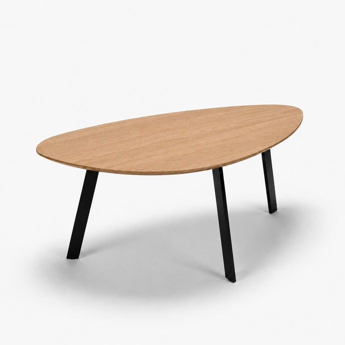 Salontafel industrieel Kiezel met naturel eikenhouten blad en zwart stalen onderstel