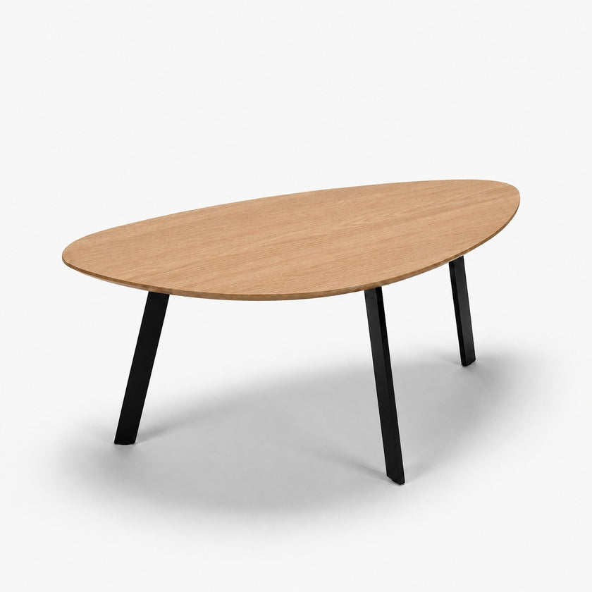Salontafel industrieel Kiezel met naturel eikenhouten blad en zwart stalen onderstel