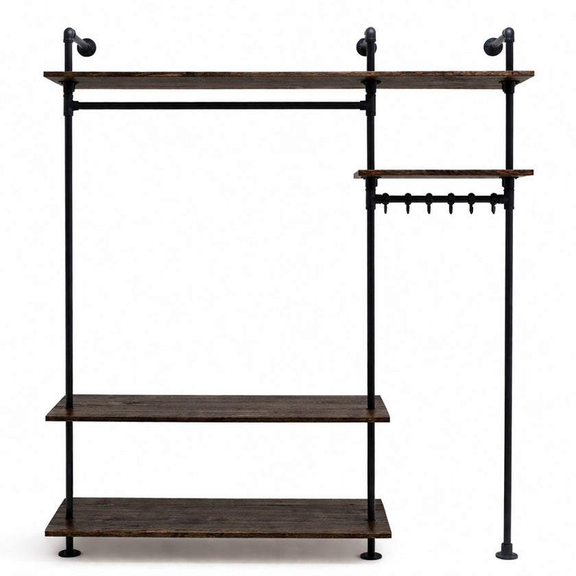 Steigerbuis kapstok met eiken legplanken in black kleur