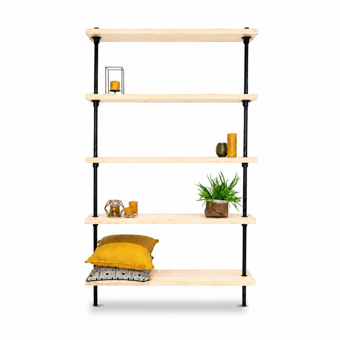 Open vakkenkast Luxe van steigerbuizen met robuuste houten schappen