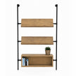 Moderne steigerbuis tijdschriftenkast met houten bakken en industrieel design