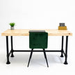 Vintage bureau met onbehandeld vurenhouten blad en metalen onderstel
