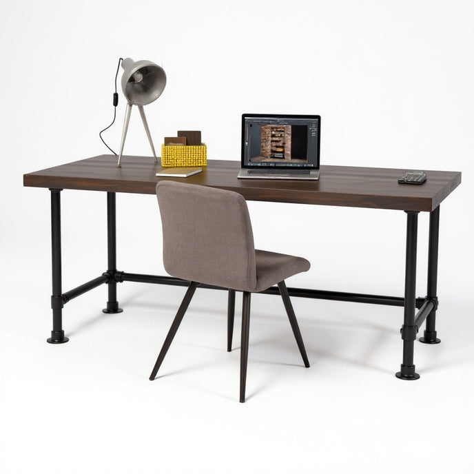 Vintage bureau puur met zwart gebeitst houten blad en zwart stalen buisframe, industrieel design bureau