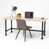 Vintage bureau puur met wit behandeld vurenhouten blad en zwart stalen frame, licht industrieel bureau