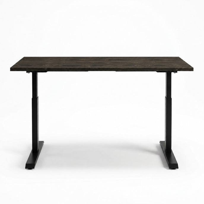 Zit sta bureau hout met zwart gebeitst vurenhouten blad en zwart verstelbaar metalen onderstel.